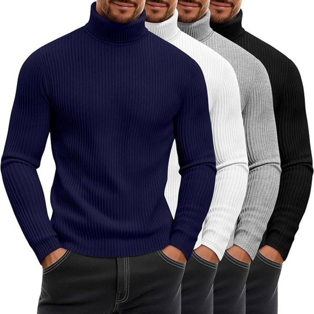 MSRP $76 August Alley 4 Pack Men's L Ribbed Turtleneck Long Sleeve Shirts Cotton